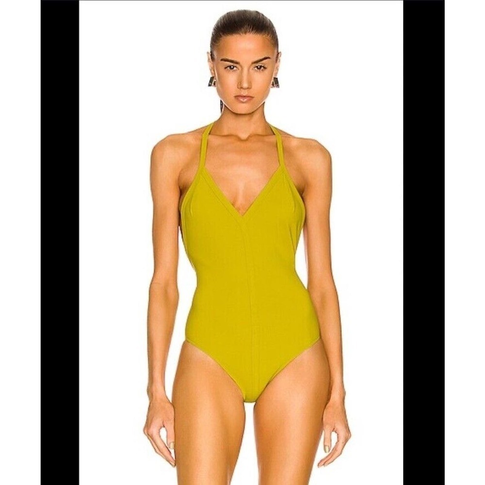 Rick Owens Yellow-Green Halter One-Piece Swimsuit